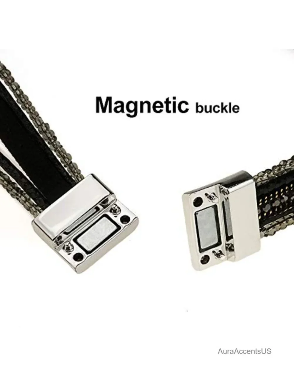 Multilayered Leather Wrap Bracelet with Magnetic Buckle, Braided Bangle Cuff